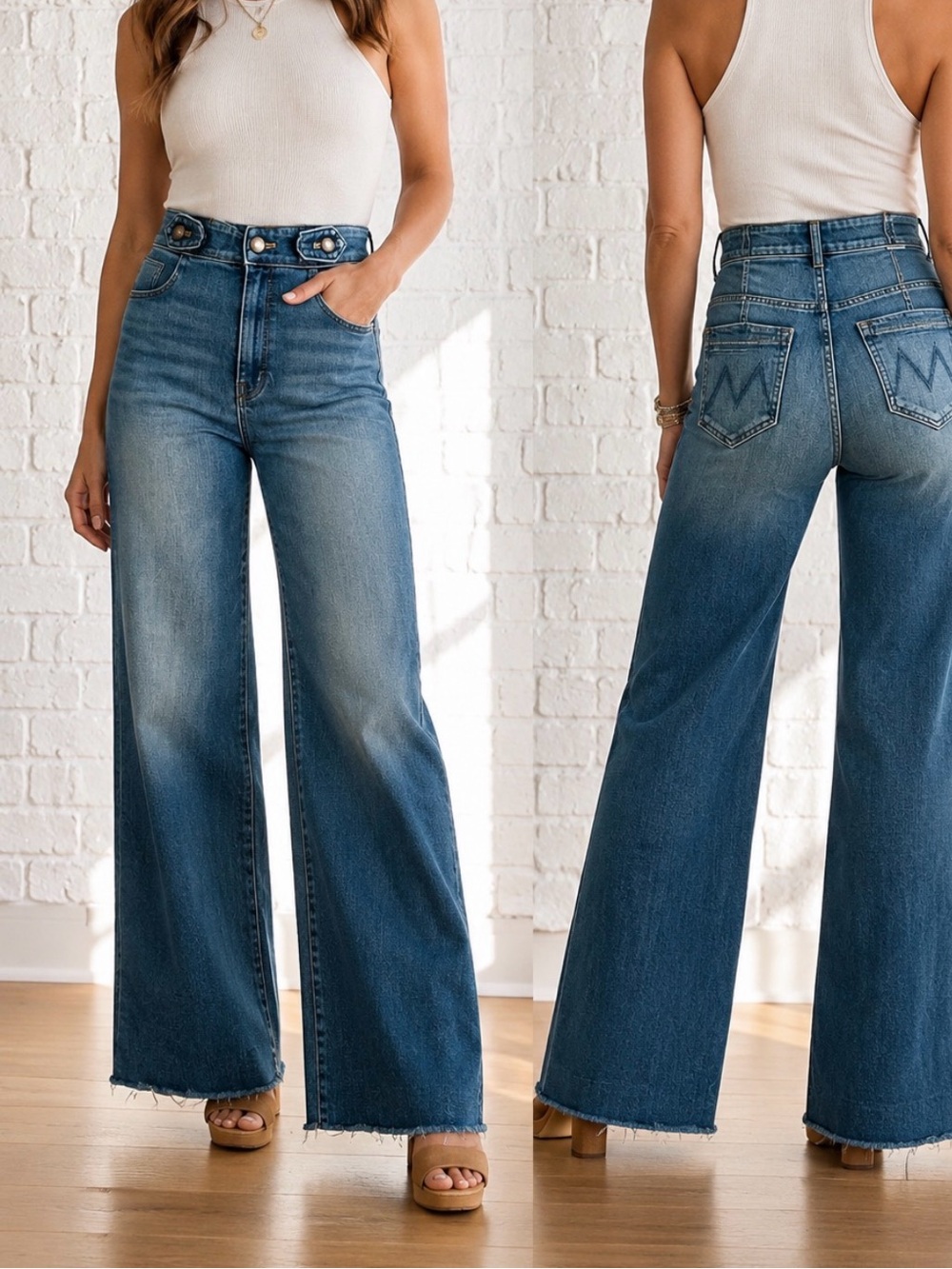 Mother denim loop de loop ultra High-Rise Wide Leg flare blue Jeans 70’s  29